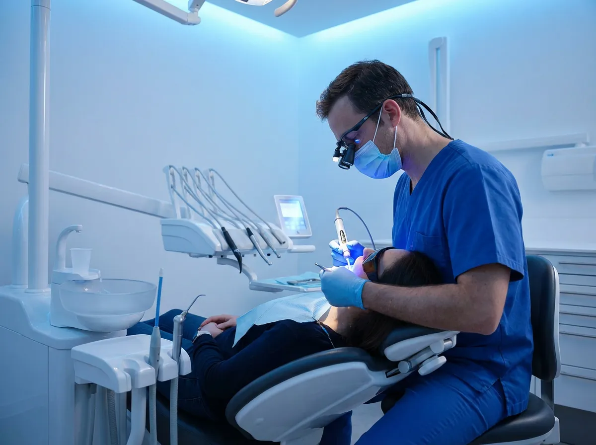 Soin dentaire au laser sans fraise, traitement indolore carie gencive