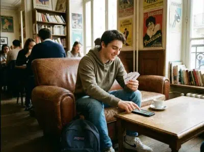 Lycéen révisant les épreuves du bac avec les flashcards Kit'Bac de manière ludique.