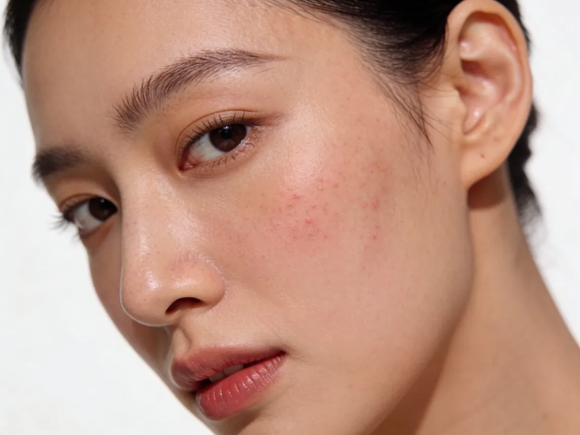 femme à la Peau du visage réactive avec légère rougeur, signe d'irritation causée par un soin inadapté