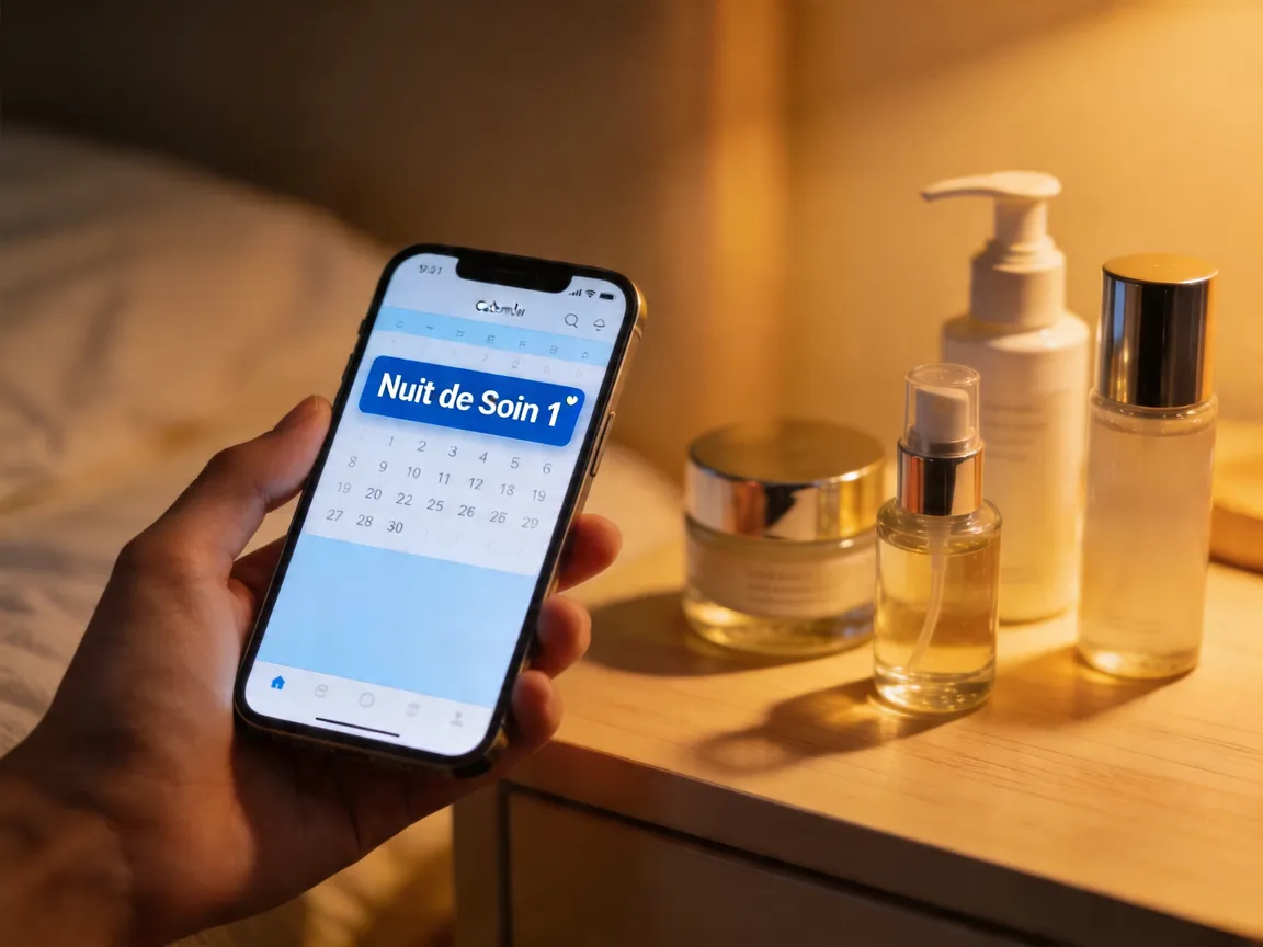 Programmation de la routine skin cycling sur un calendrier de smartphone.