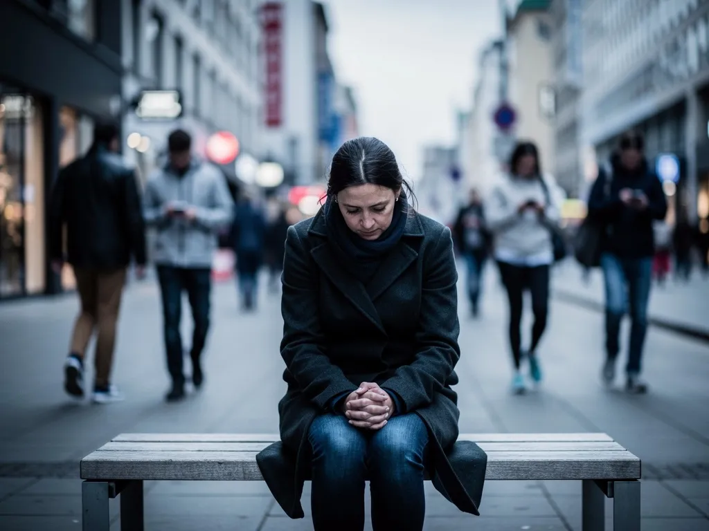 femme triste seule sur un banc