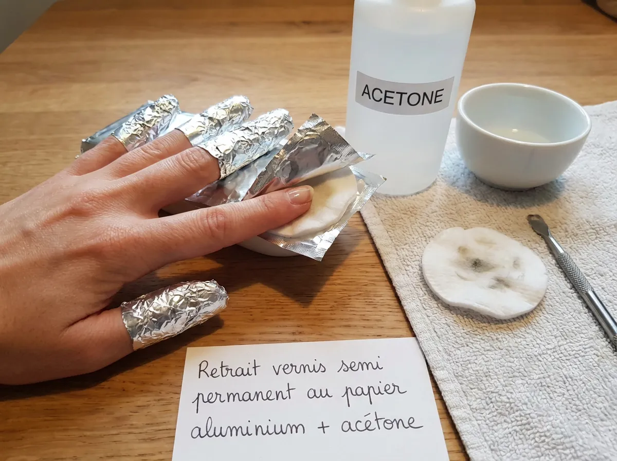 Retrait vernis semi-permanent à domicile avec coton acétone et papier aluminium