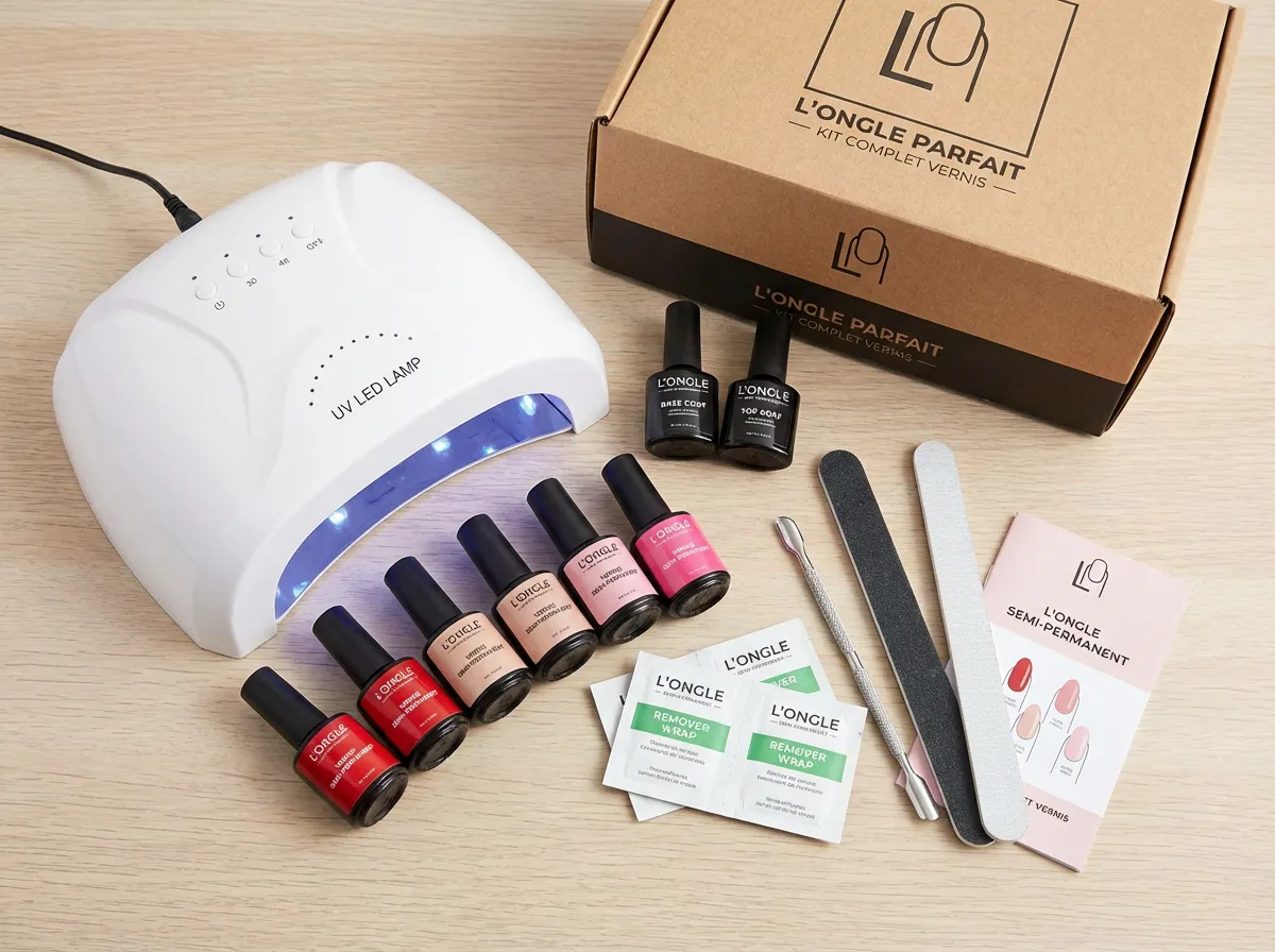 Kit vernis semi-permanent avec lampe UV et flacons gel colorés pour manucure à domicile