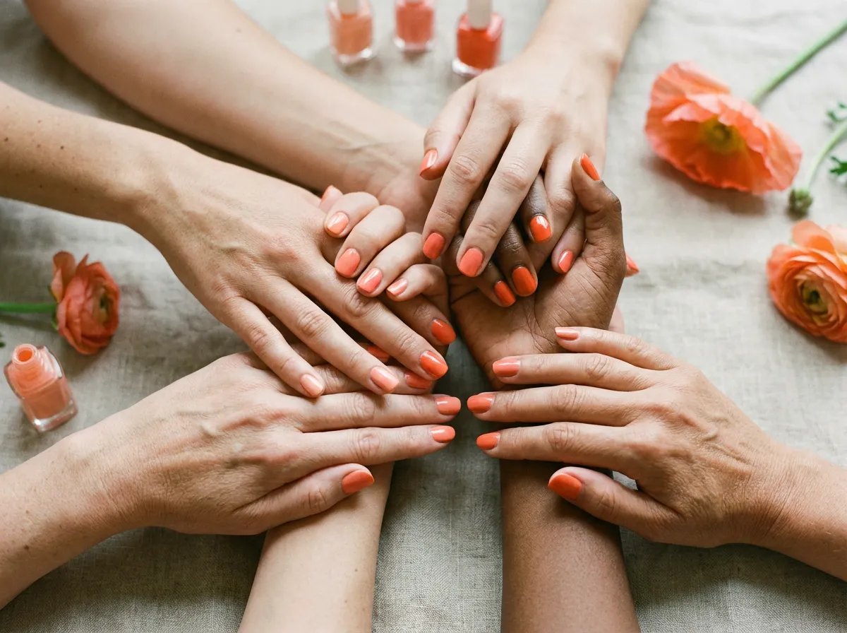plusieurs mains teintes différentes pour savoir quel vernis corail choisir selon teint clair mat foncé comparaison nuances corail ongles