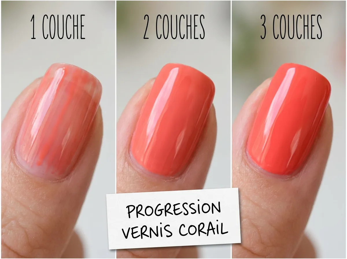 combien de couches vernis semi permanent corail rendu une deux trois couches couvrance