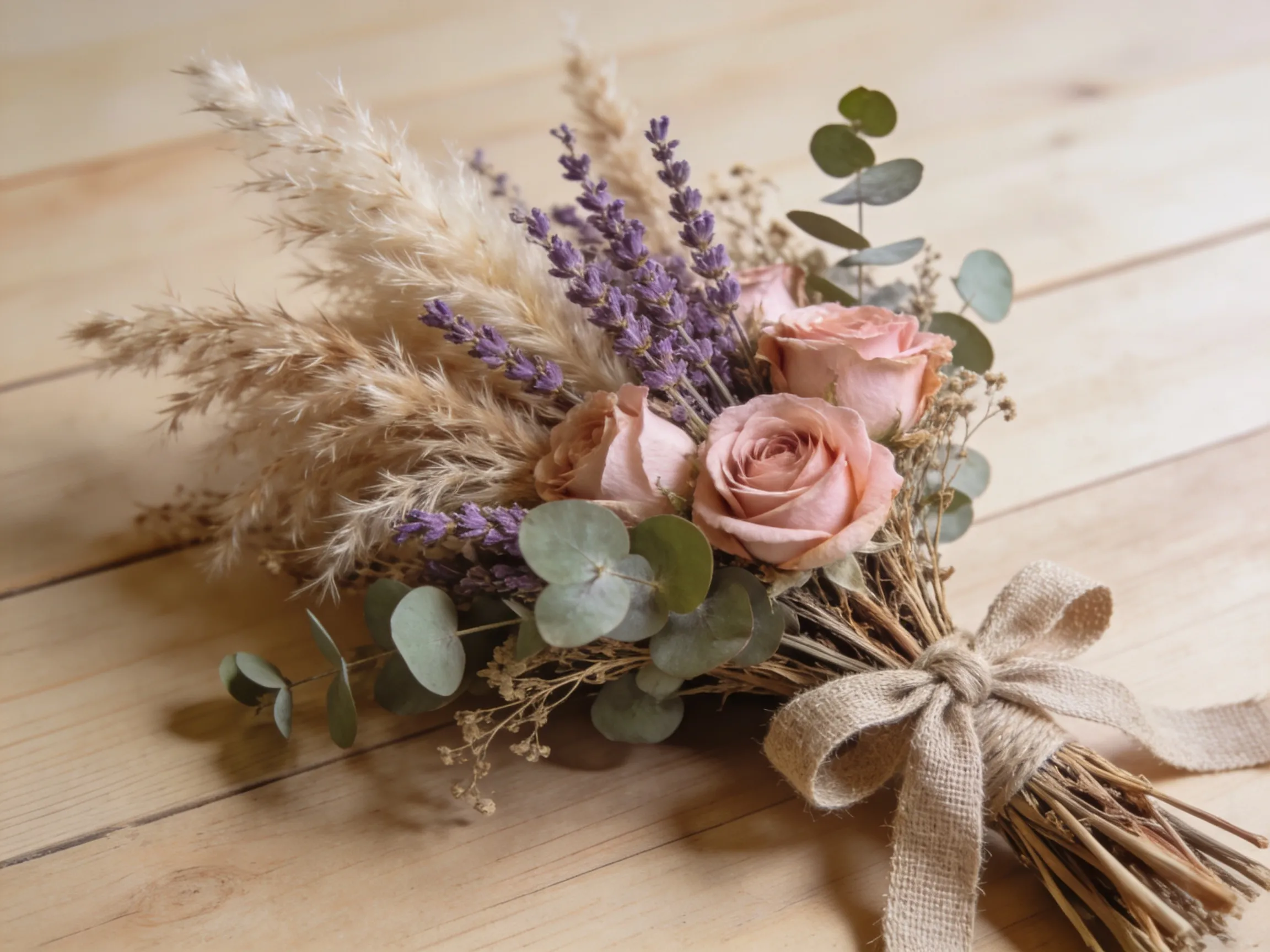 Bouquet de fleurs séchées avec pampass, lavande et eucalyptus, idée cadeau fête des mères originale et durable