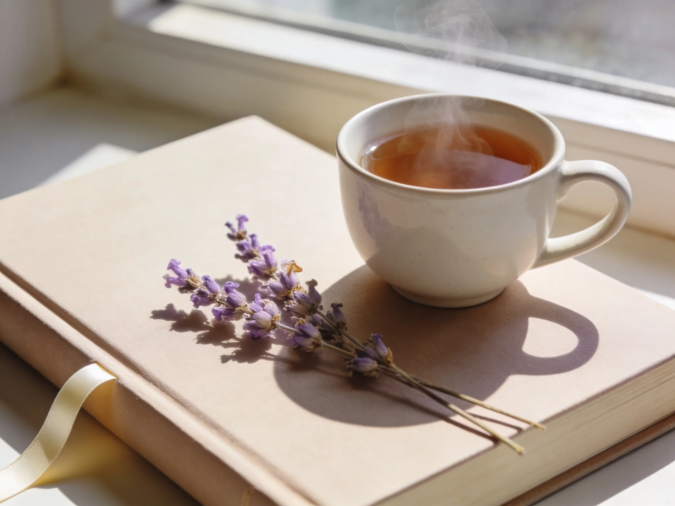 Livre relié avec marque-page et tasse de thé, idée cadeau fête des mères pour maman lectrice