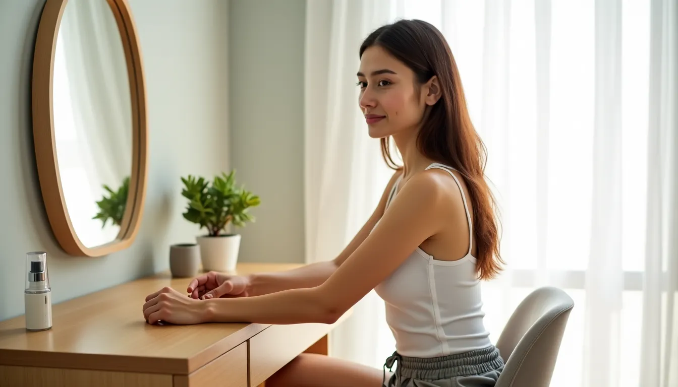 belle femme prend soin d'elle routine matin miroir bien-être