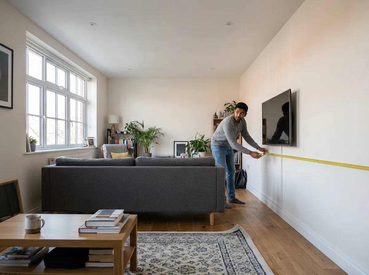 Mesure de la distance entre le canapé et la télé pour bien placer le coin TV.