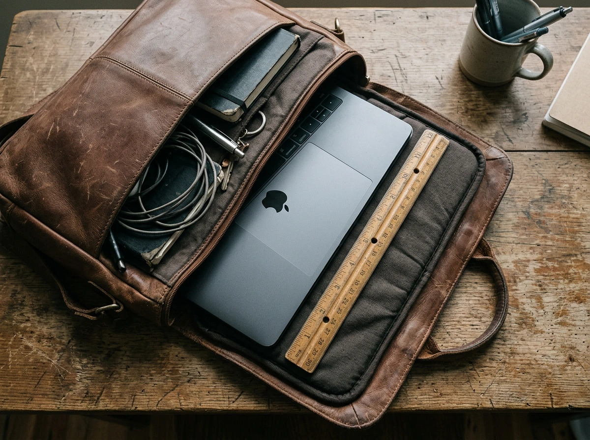 Compartiment matelassé d'un sac ordinateur avec mesure de la poche intérieure