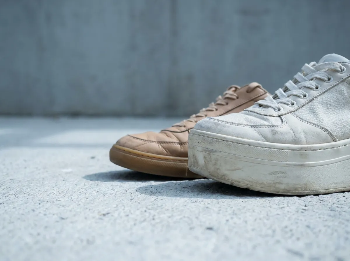 Comparaison de profil entre une basket à semelle épaisse et une basket basse en cuir