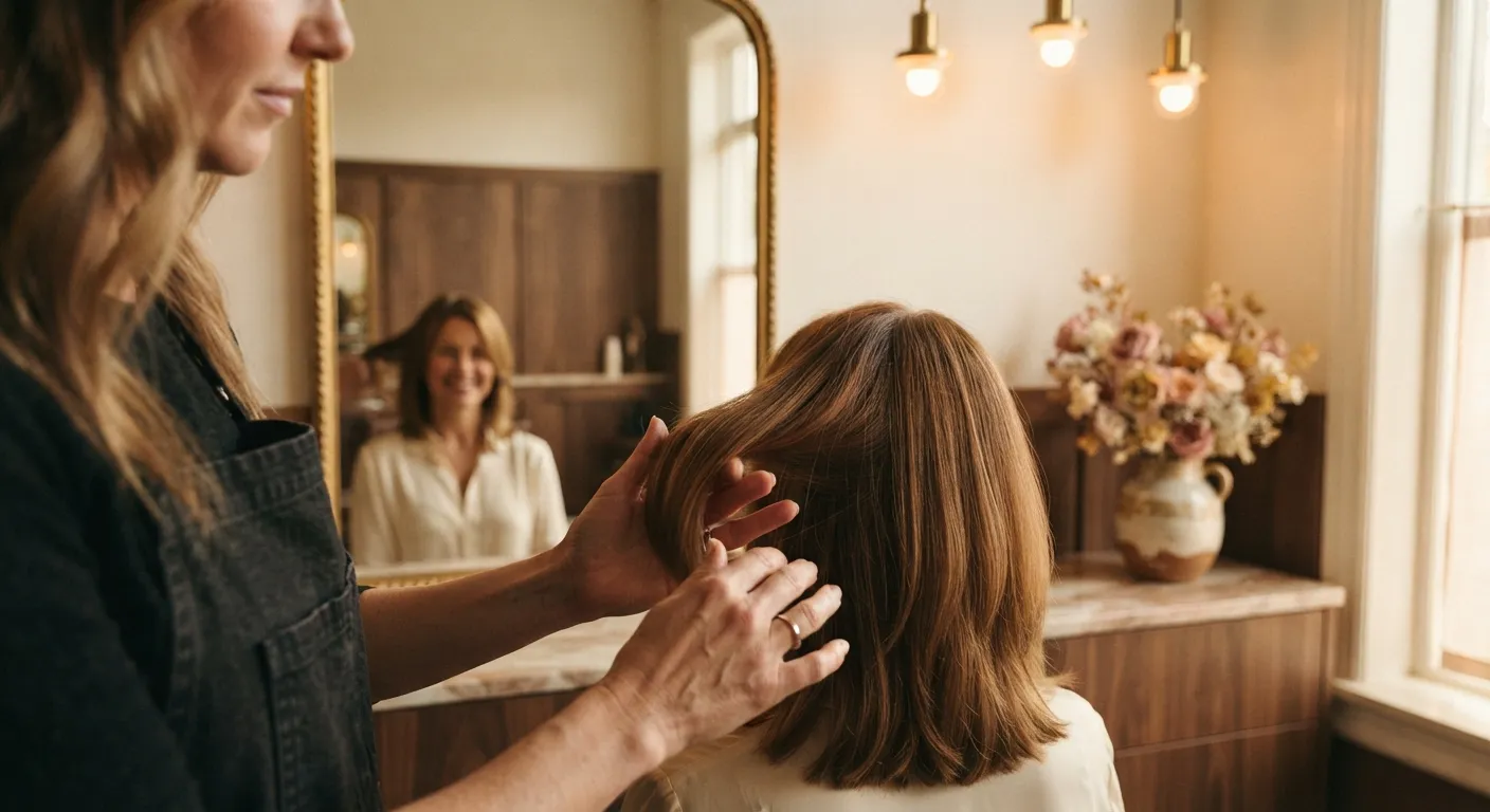 Consultation chez le coiffeur avant une coupe de cheveux tendance automne 2026