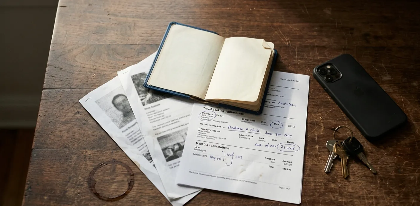 Passeport, copies papier et réservations classés avant un départ à l'étranger