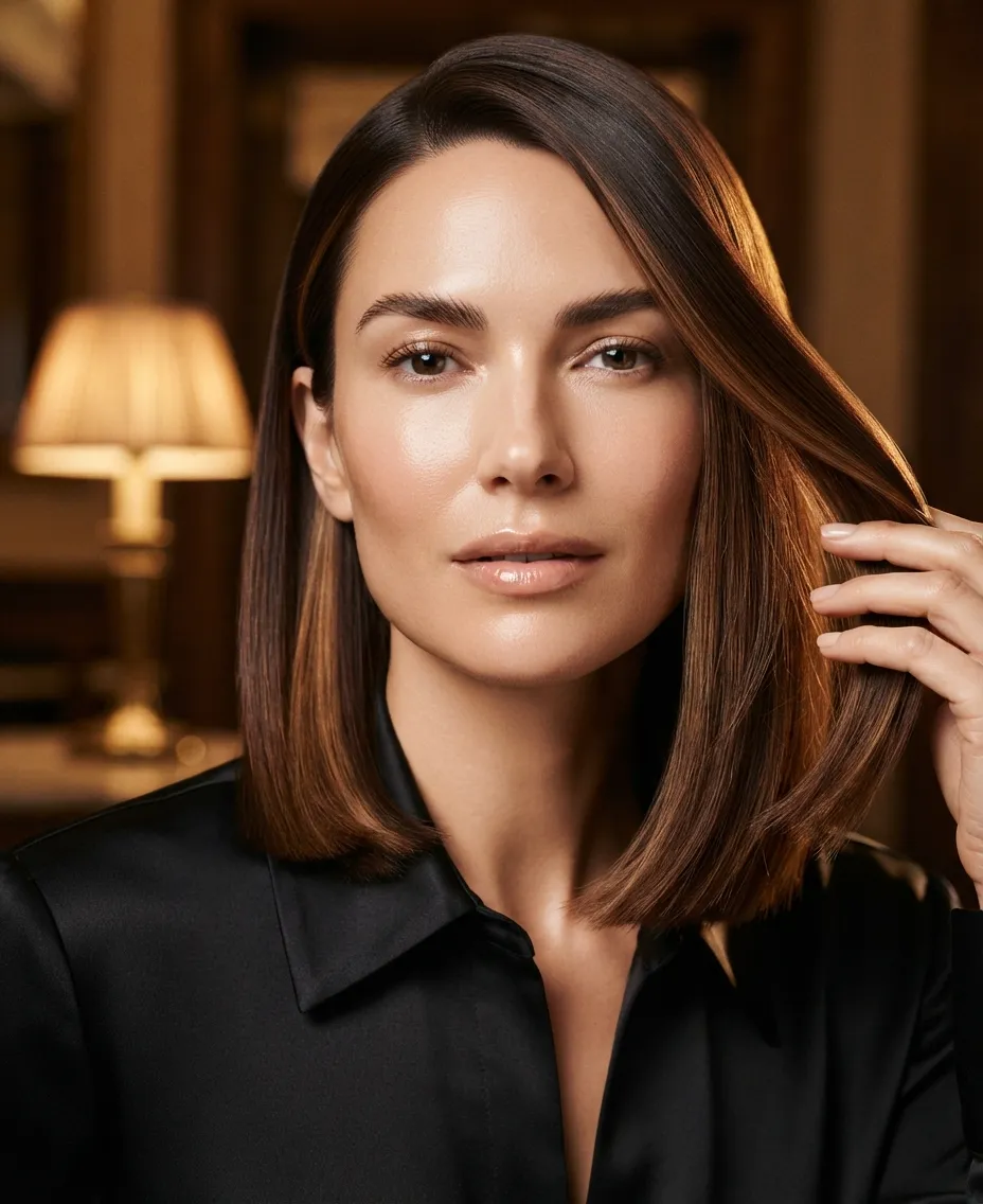 Lob ultra-brillant automne 2026 : carré long à la clavicule aux pointes nettes et à la surface lisse