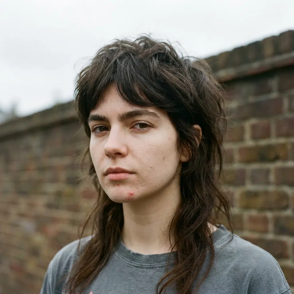 Femme coiffée d’un wolf cut, version moderne de la coupe shag des années 70