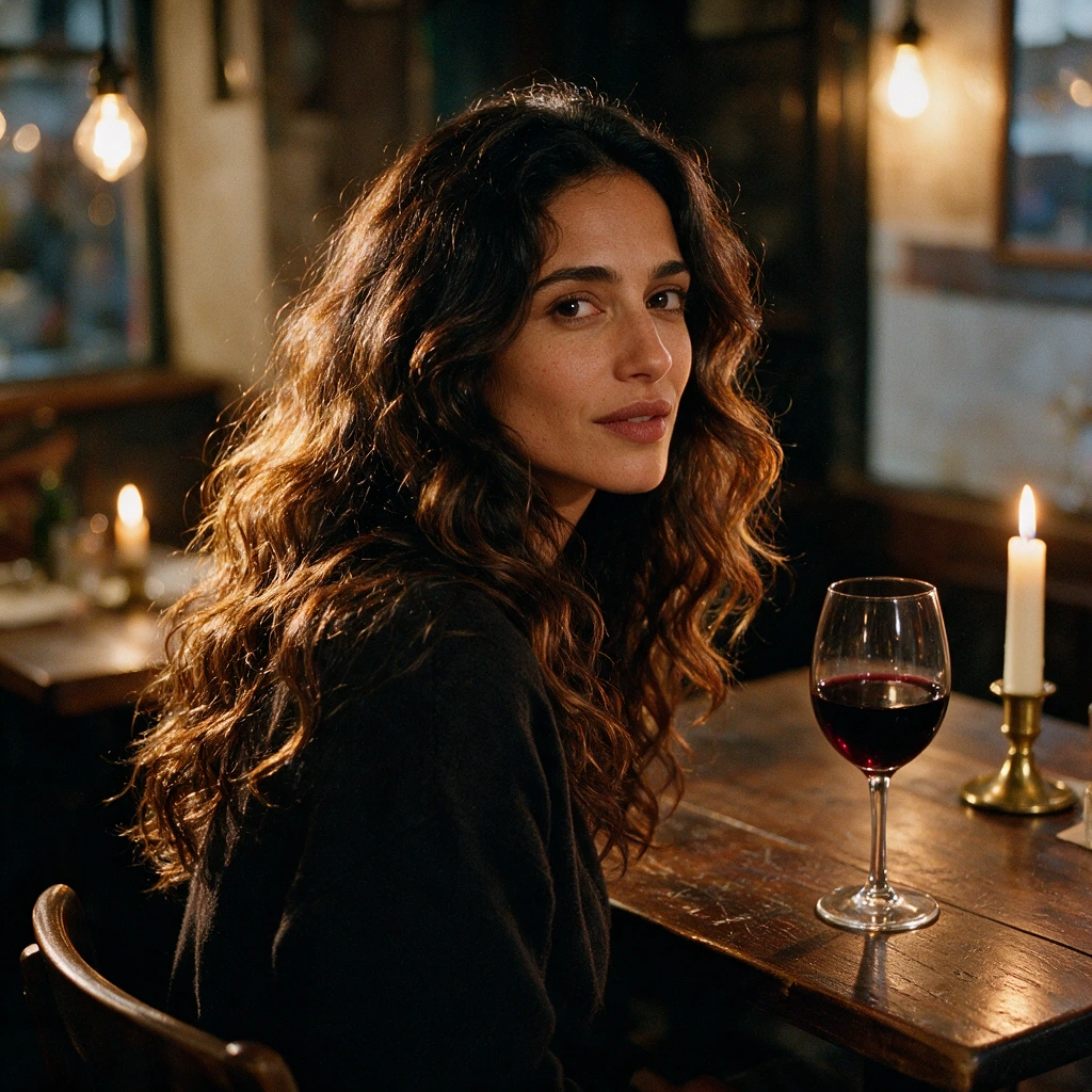 Candlelit brunette sur cheveux longs ondulés : brun aux reflets caramel et ambre fondus dans la masse
